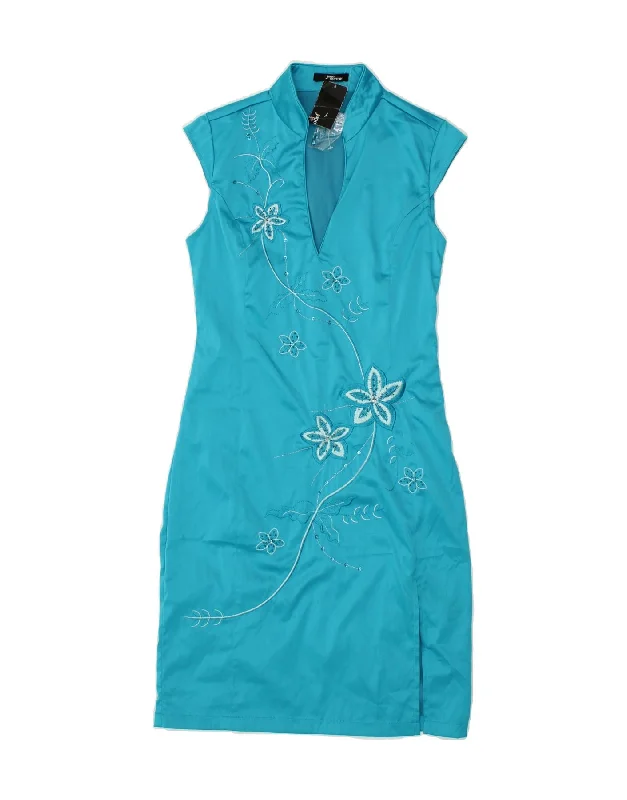 JANE NORMAN Womens Qi-Pao Dress UK 14 Medium  Blue Floral Polyester