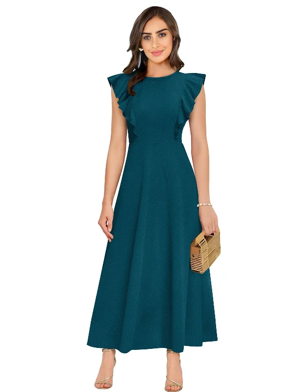 Odette Teal Polyester Solid Dress For Women