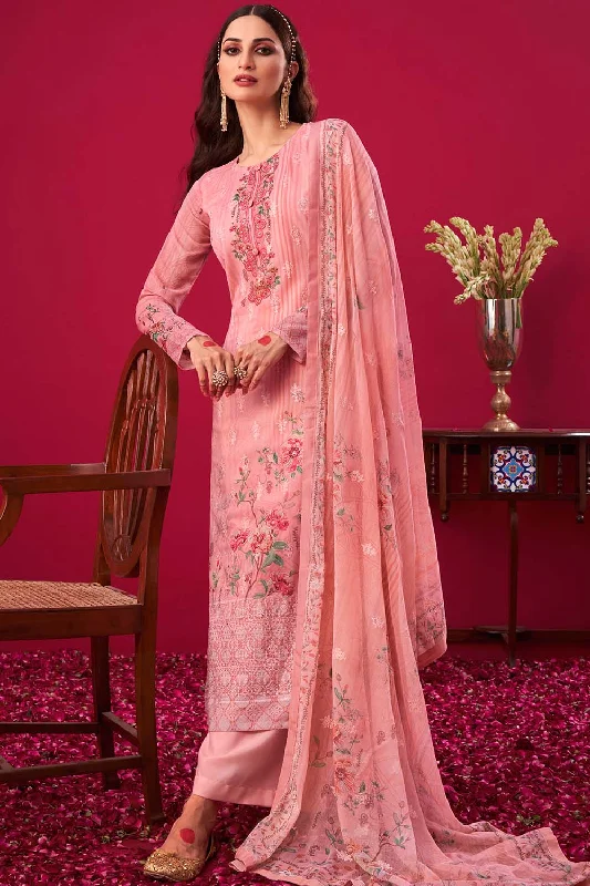 Faux Georgette Embroidered Suit Set Dress Material In Pink