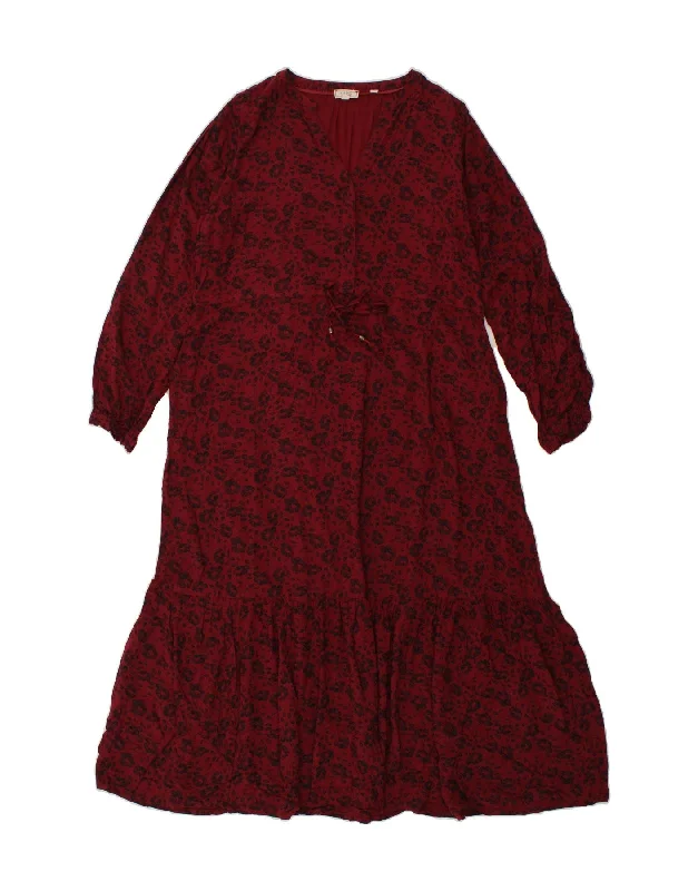 FAT FACE Womens Maxi Drop Waist Dress UK 16 Large  Burgundy Floral Viscose