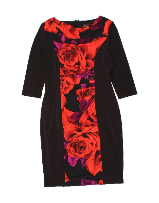 PHASE EIGHT Womens 3/4 Sleeve Sheath Dress UK 16 Large Black Floral