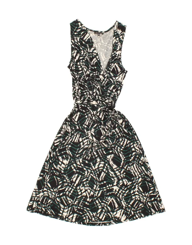 WAREHOUSE Womens Abstract Pattern Sleeveless A-Line Dress UK 6 XS Black