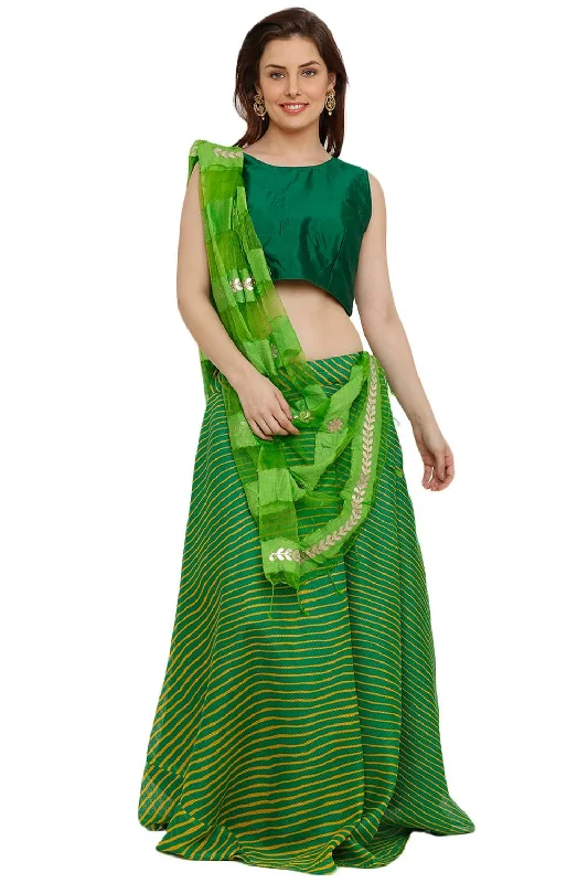 Art Silk Foil Print Lehenga Choli Dress Material In Green