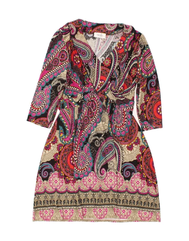 WALLIS Womens Long Sleeve Shift Dress UK 10 Small  Multicoloured Paisley