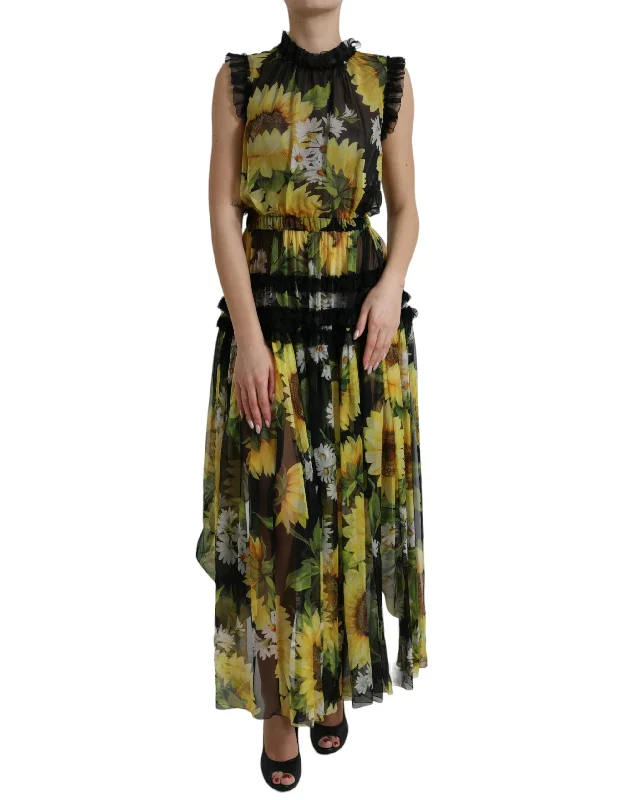 Dolce & Gabbana Elegant Sunflower Silk Maxi Women's Dress