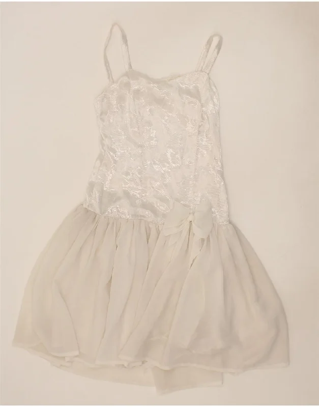 VINTAGE Womens Drop Waist Dress UK 10 Small White