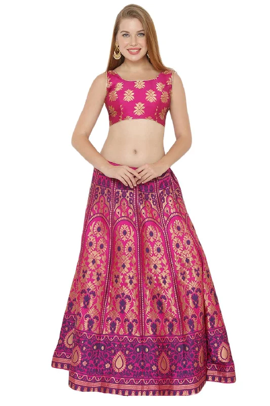 Art Silk Foil Print Lehenga Choli Dress Material In Pink And Blue