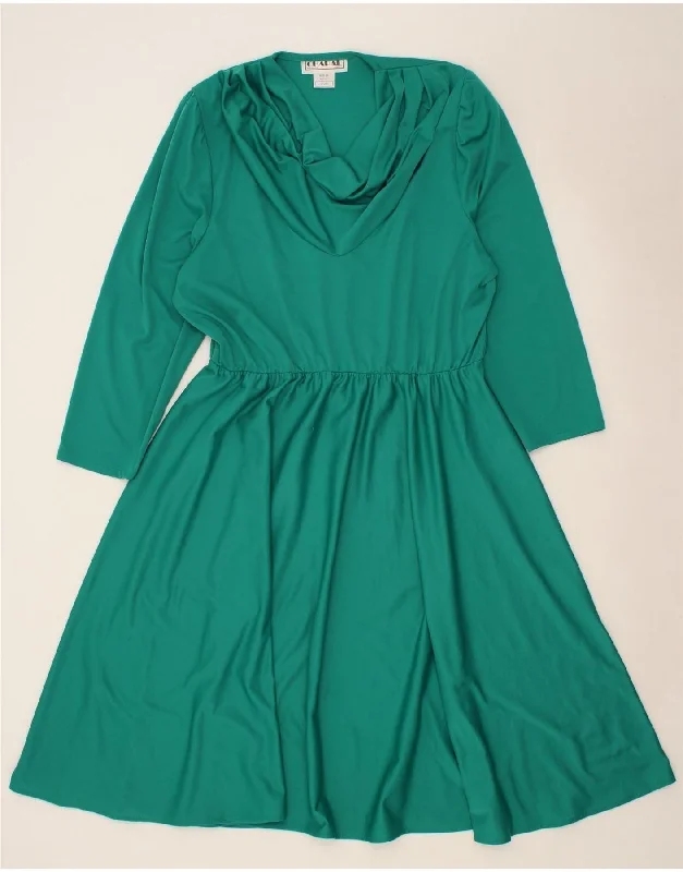 VINTAGE Womens 3/4 Sleeve A-Line Dress UK 18 XL Green Polyester