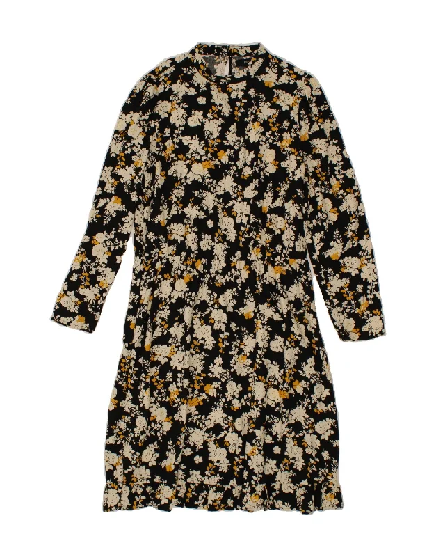 NEXT Womens Tall Long Sleeve Basic Dress UK 16 Large Black Floral
