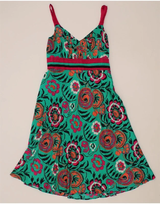 MONSOON Womens Sleeveless A-Line Dress UK 12 Medium Green Floral