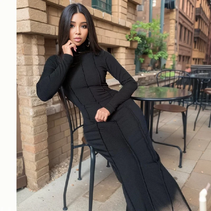 Europe and America Cross Border Now 2023 Autumn New Arrival Fashion Pure Color Skinny Sheath Long Sleeves Elegant Knitting Female Dress Europe and America Cross Border Now 2023 Autumn New Arrival Fashion Pure Color Skinny Sheath Long Sleeves Elegant Knitting Female Dress