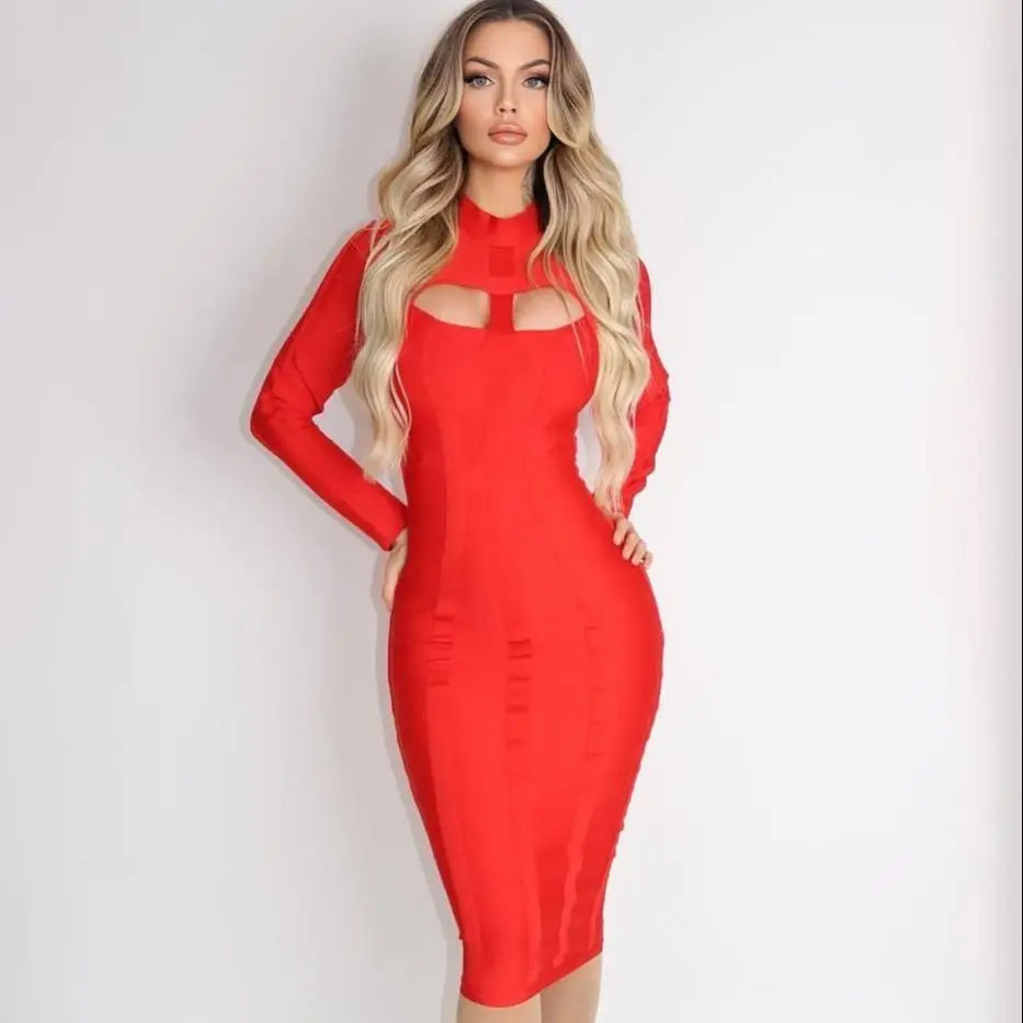HQBORY Winter Long Sleeves sexy Hollow Out Knitted Bandage Dress mid-length Women Hole Cut Out Black Bodycon Vestidos Red XL HQBORY Winter Long Sleeves sexy Hollow Out Knitted Bandage Dress mid-length Women Hole Cut Out Black Bodycon Vestidos Red XL