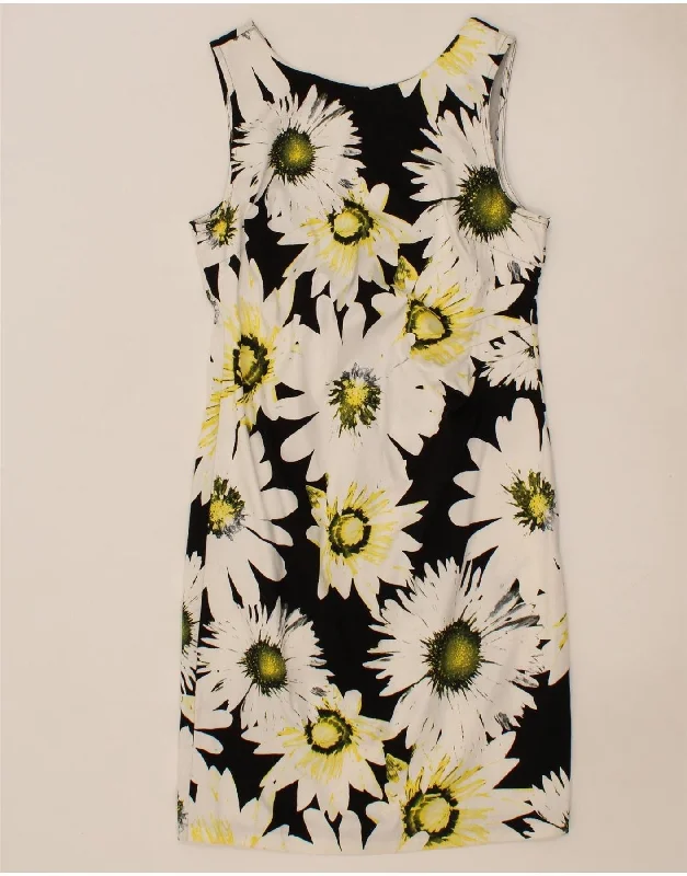 VINTAGE Womens Sleeveless Sheath Dress UK 12 Medium Black Floral