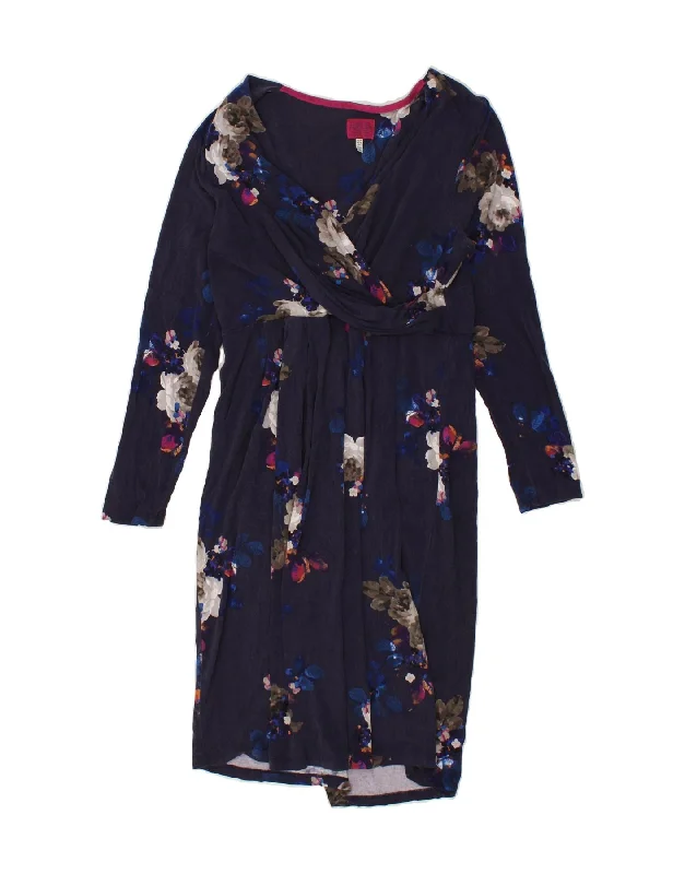 JOULES Womens Long Sleeve Basic Dress UK 14 Medium Navy Blue Floral