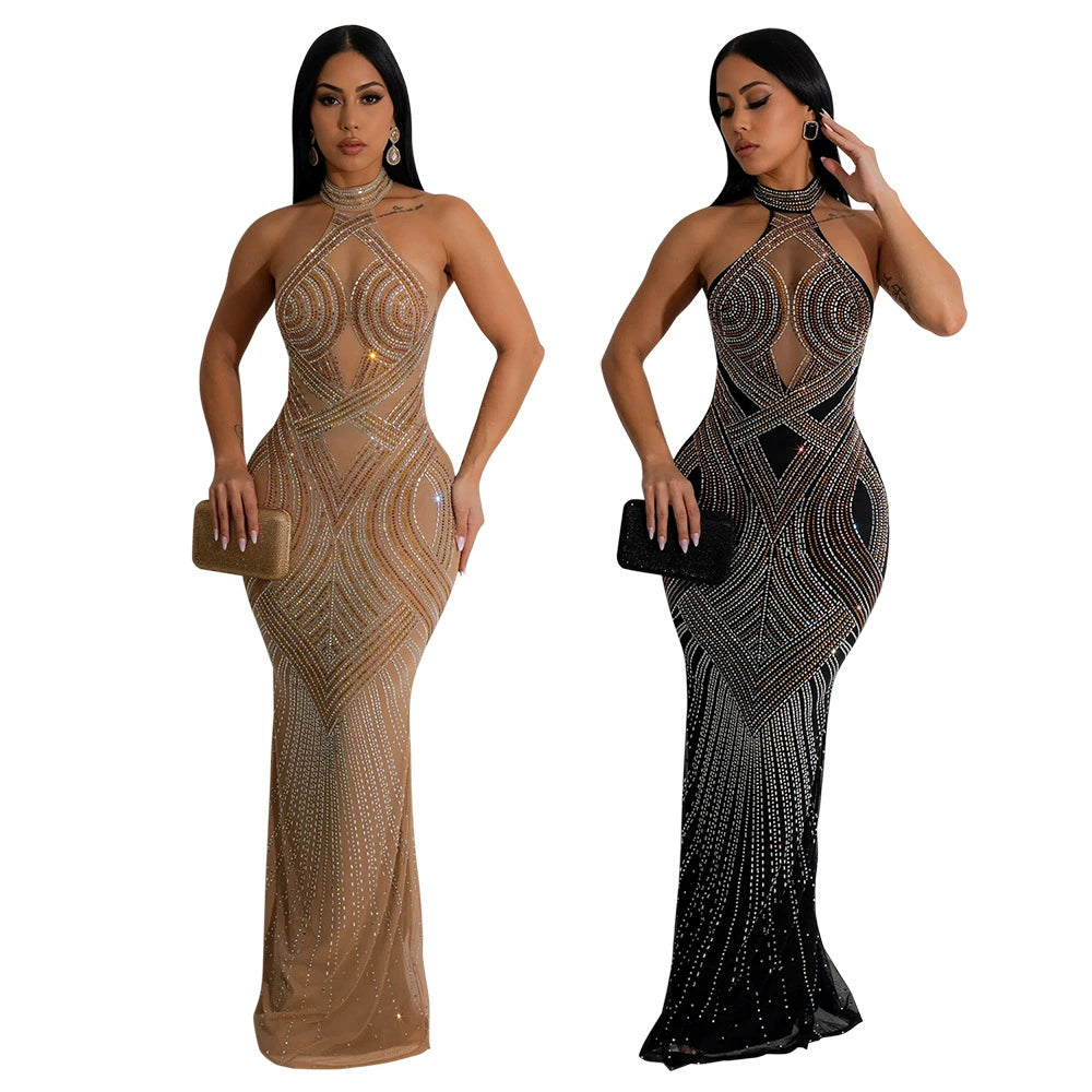 Cy900985 European and American Amazon Export New Sleeveless Sheath Rhinestone Dress Party Evening Dress for Women Cy900985 European and American Amazon Export New Sleeveless Sheath Rhinestone Dress Party Evening Dress for Women