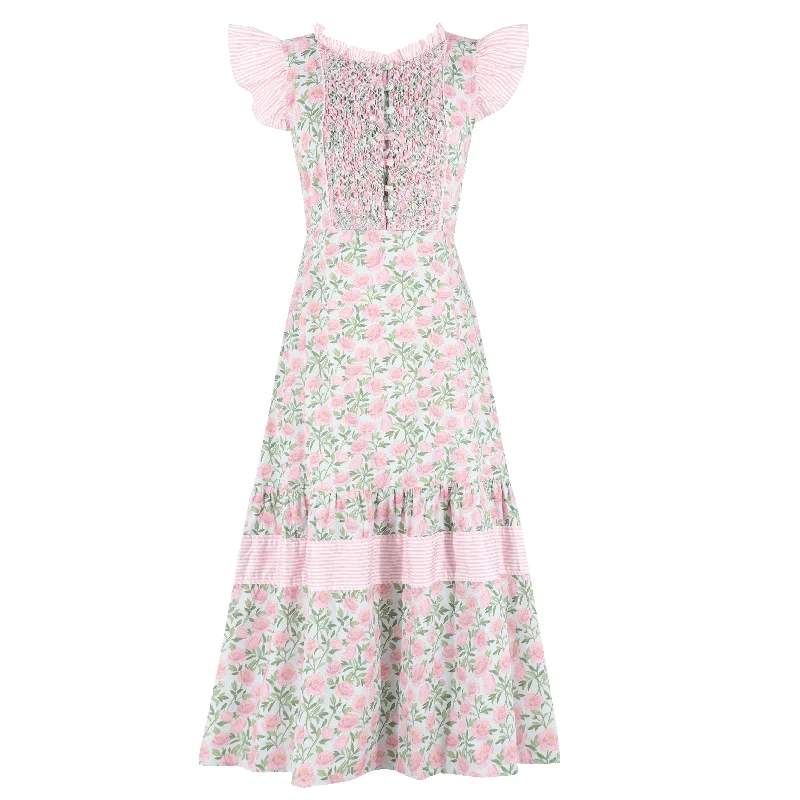 Ruffle Sleeve Smocked Flounce Dress | Peony Print