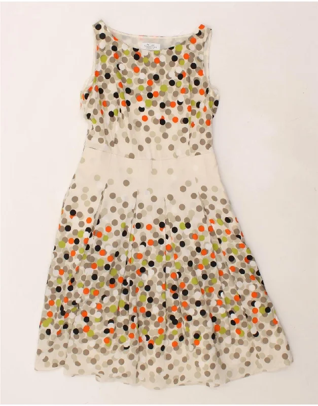 DEBENHAMS Womens Sleeveless A-Line Dress UK 12 Medium White Spotted