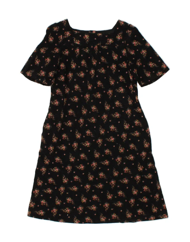 VINTAGE Womens A-Line Dress UK 12 Medium Black Floral