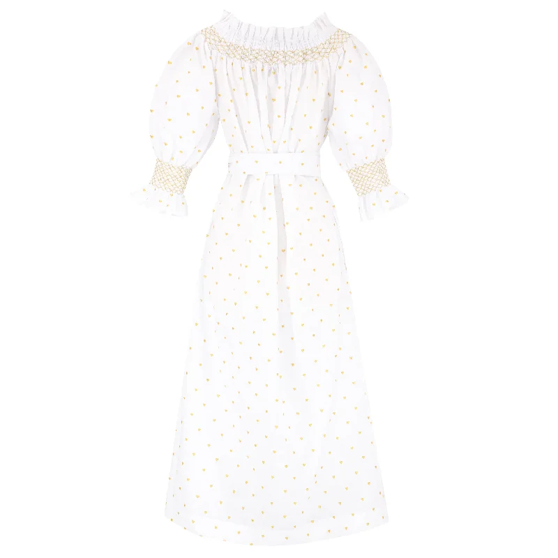 Women's Happy Dress - White/Gold Hearts