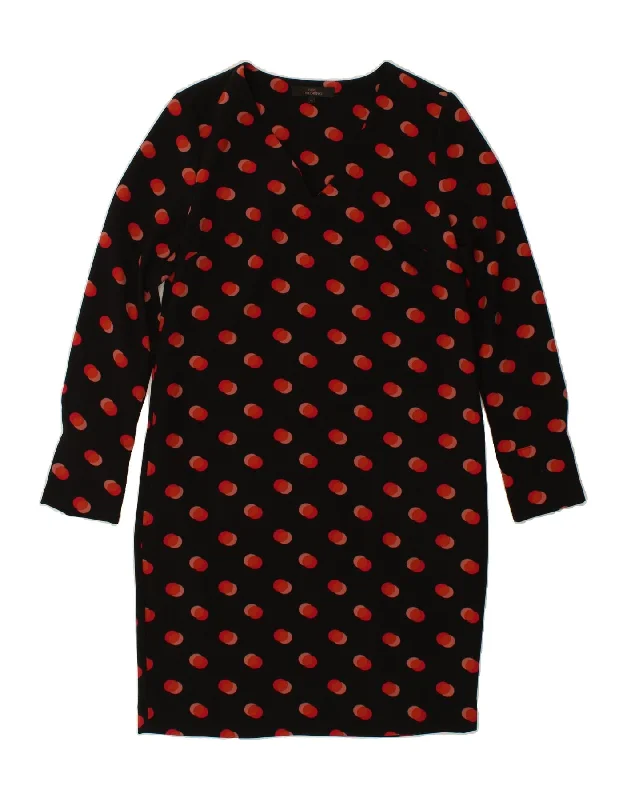 VINTAGE Womens Long Sleeve Sheath Dress UK 10 Small Black Spotted