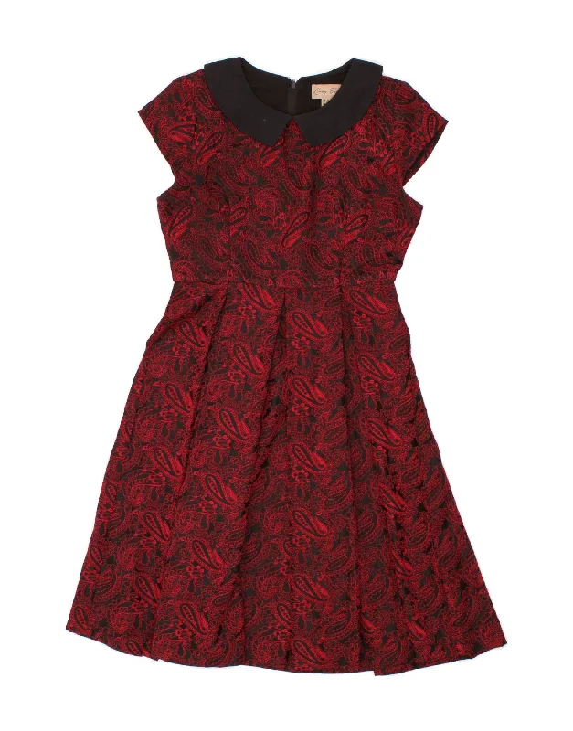 LINDY BOP Womens A-Line Dress UK 12 Medium Burgundy Paisley