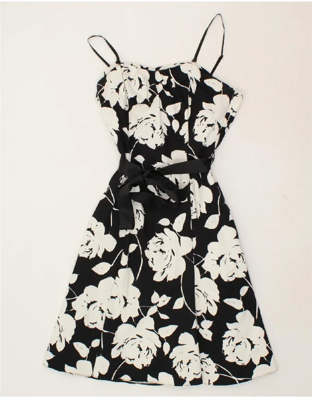 WALLIS Womens Sleeveless A-Line Dress UK 14 Medium  Black Floral Cotton