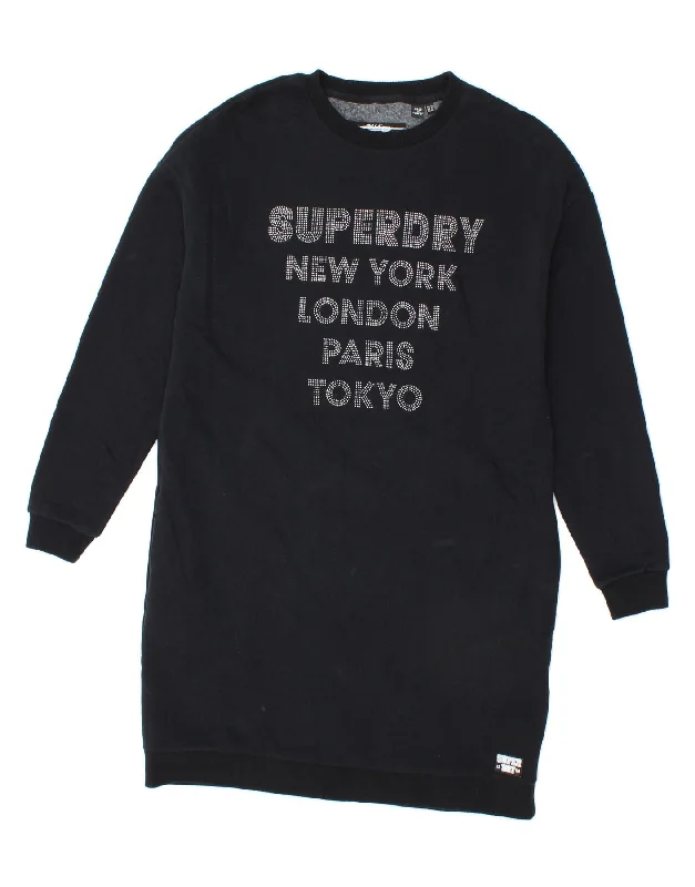 SUPERDRY Womens Graphic Long Sleeve Jumper Dress UK 12 Medium  Black