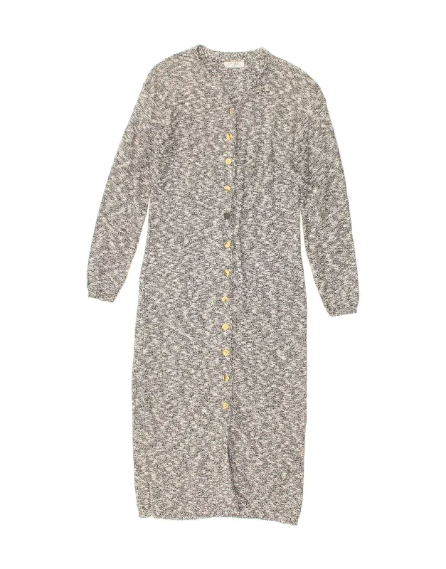 VINTAGE Womens Long Sleeve Jumper Dress UK 12 Medium Grey Flecked Cotton