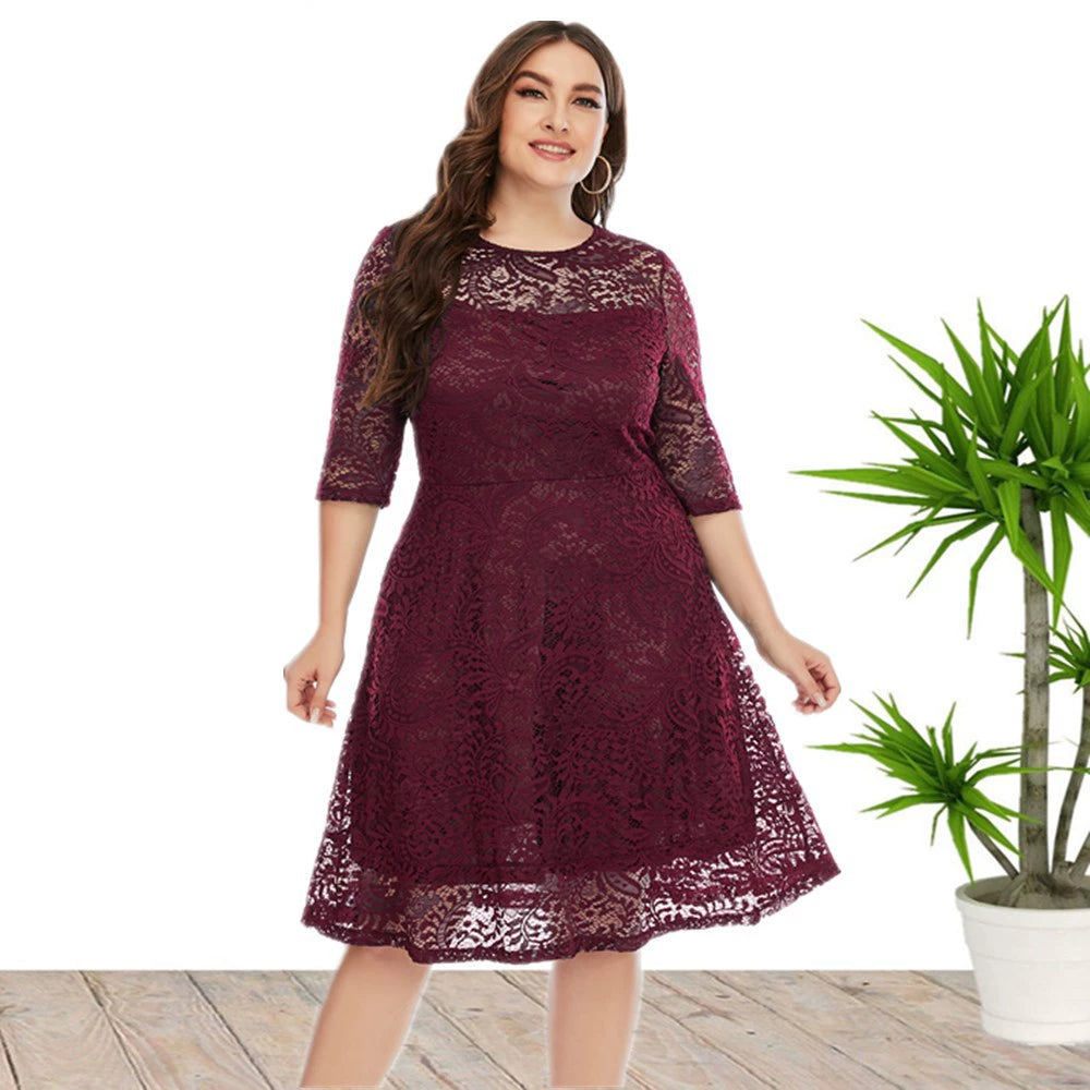 Export Fat Sister 150.00kg Amazon Spring and Summer New European and American plus Size Women's Clothes round Neck Lace Dress Medium Export Fat Sister 150.00kg Amazon Spring and Summer New European and American plus Size Women's Clothes round Neck Lace Dress Medium