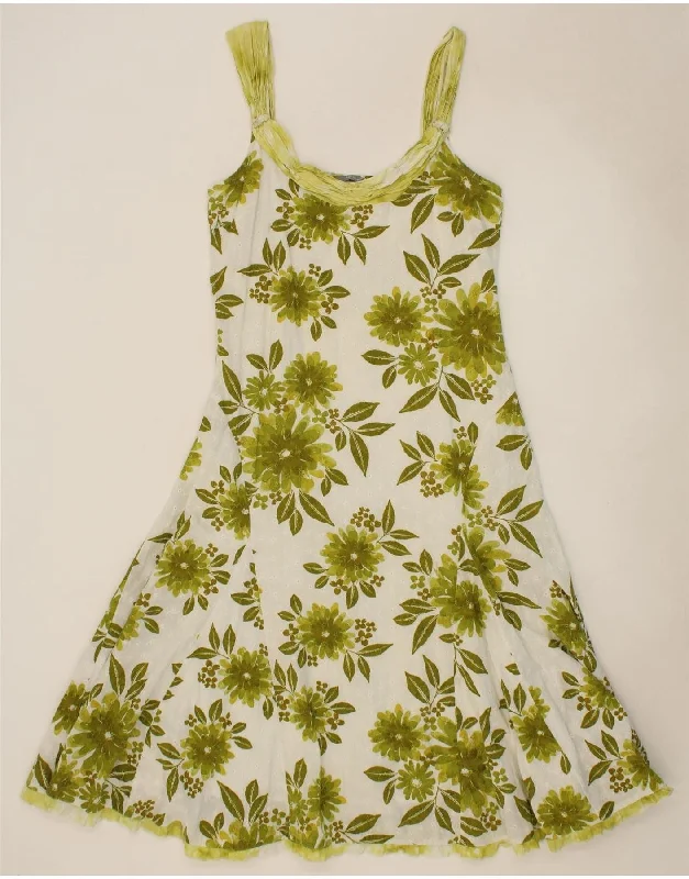 PER UNA Womens Sleeveless A-Line Dress UK 12 Medium Green Floral Cotton
