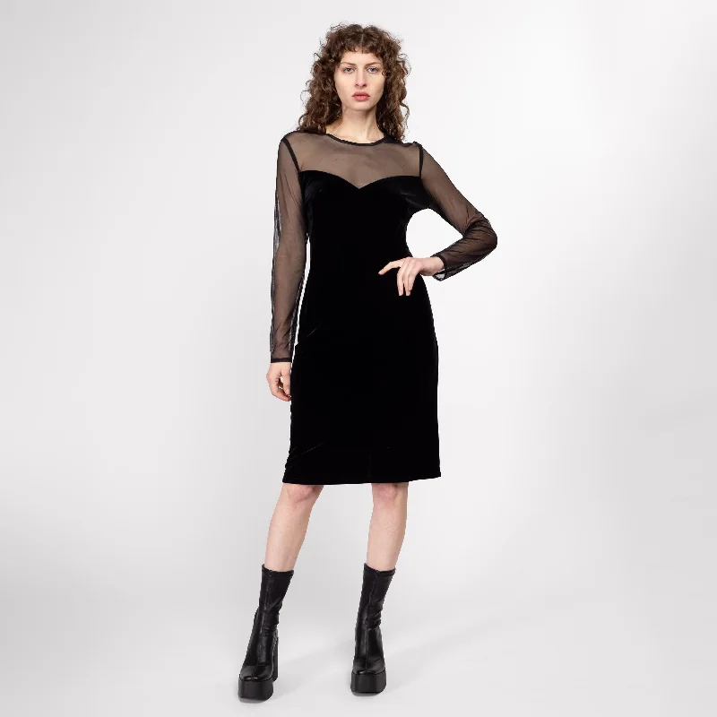 Med-Lrg 80s Black Sheer Illusion Cocktail Dress