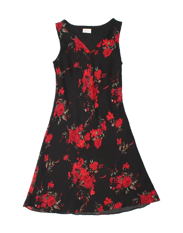 VINTAGE Womens Sleeveless A-Line Dress UK 16 Large  Black Floral Polyester