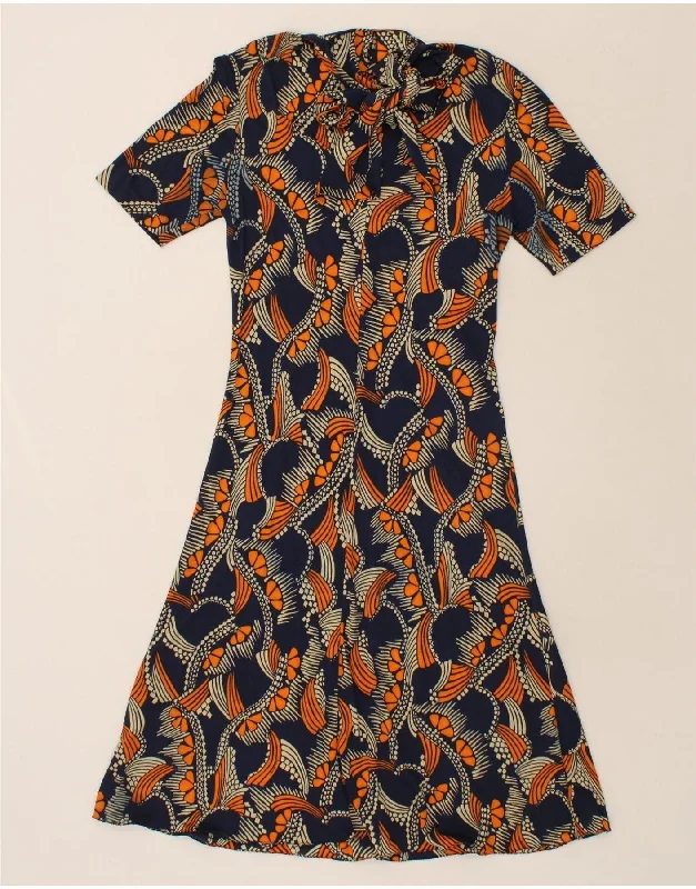 VINTAGE Womens Abstract Pattern A-Line Dress UK 12 Medium Navy Blue