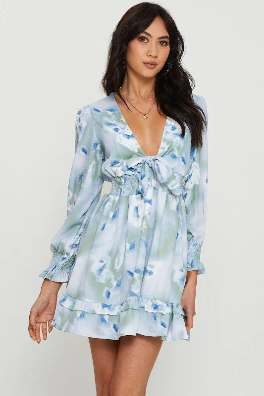 Abstract Print Mini Dress Long Sleeve Cozy Long Sleeve Mini Dress