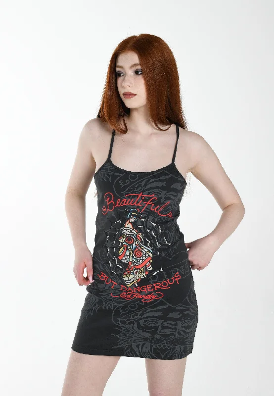 Womens Beautiful-But-Dangerous Strappy Mini Dress - Charcoal Elegant Tulle Mini Dress