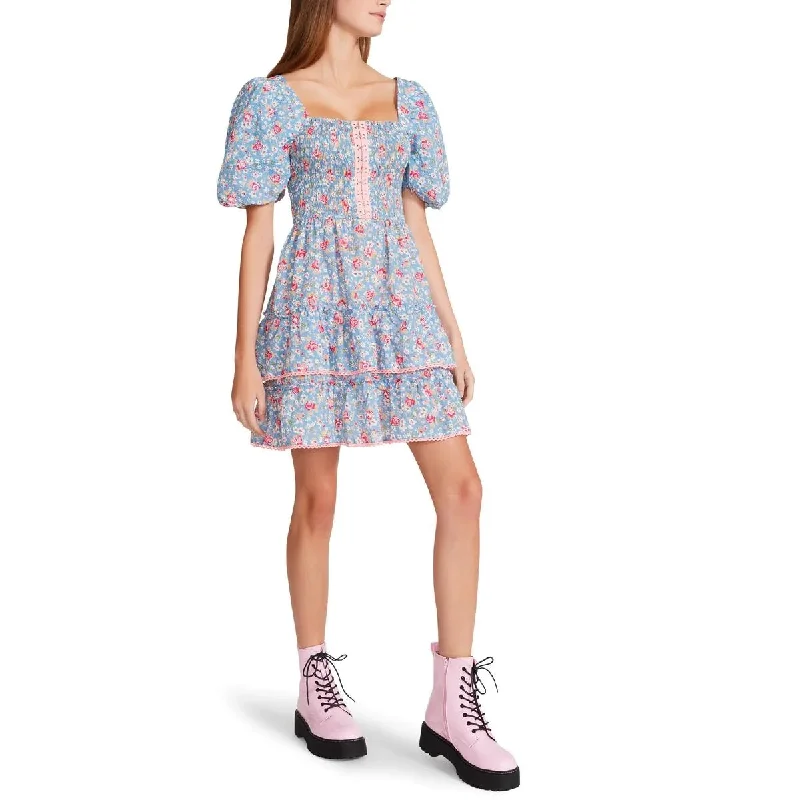 Betsey Johnson Women's Cottage Floral Cotton Mini Dress, Blue, S Chic Bohemian Mini Dress Betsey Johnson Women's Cottage Floral Cotton Mini Dress, Blue, S Chic Bohemian Mini Dress