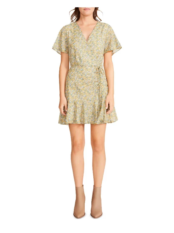 Big Flirt Energy Womens Floral Faux Wrap Mini Dress Fashionable Mini Dress with Pockets