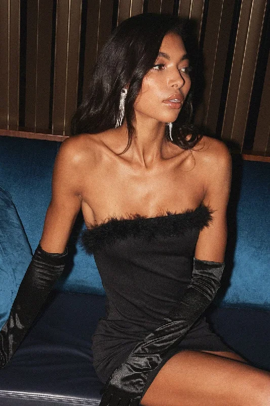 Black Evening Bodycon Mini Dress Fashionable Mini Dress with Frills