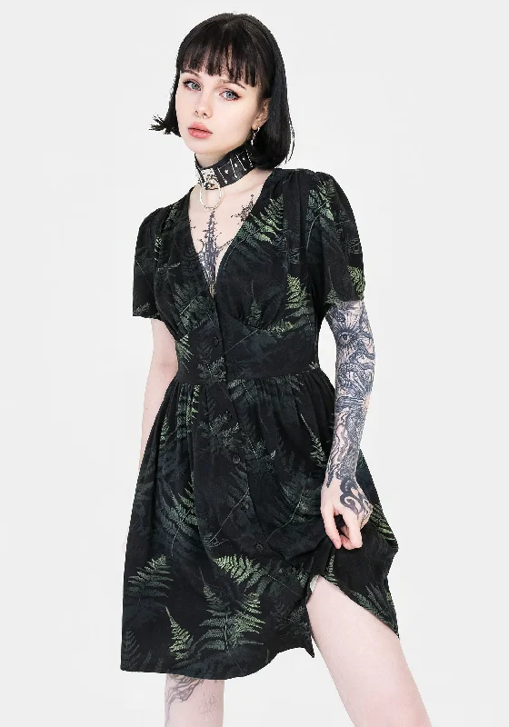 Fernery Button Up Corset Mini Dress Fashionable Lace-Trim Mini Dress