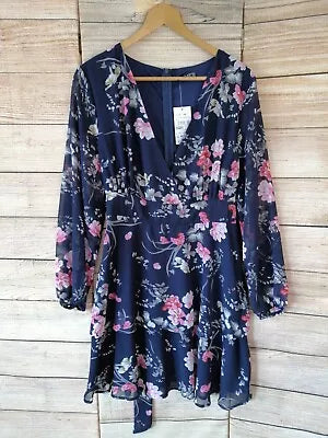 Floral Navy Mini Dress Comfortable Fit-and-Flare Mini Dress