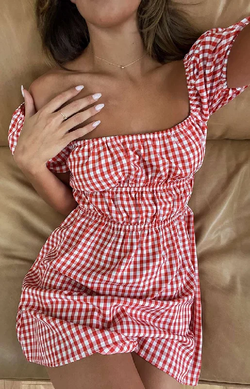 I'm Yours Red Gingham Mini Dress Elegant Sequin Mini Dress