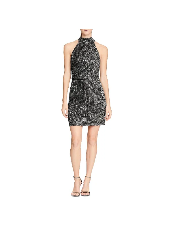 Kate Womens Glitter Metallic Mini Dress Comfortable Wrap Mini Dress