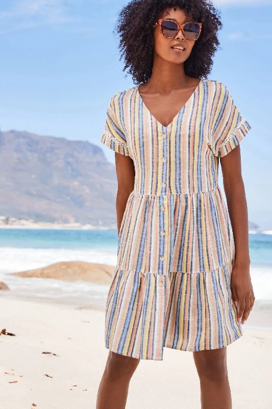 Linen Blend Tiered Mini Dress Trendy Mesh Mini Dress