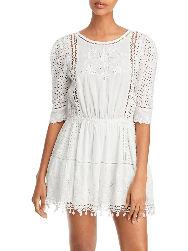 Novalie Womens Embroidered Short Mini Dress Stylish Plaid Mini Dress