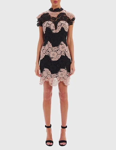 Nude And Black Lace Mini Dress Trendy Wraparound Mini Dress