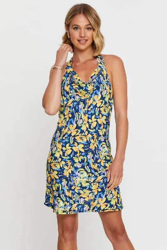 Print Mini Dress Halter Neck Chic Tropical Mini Dress