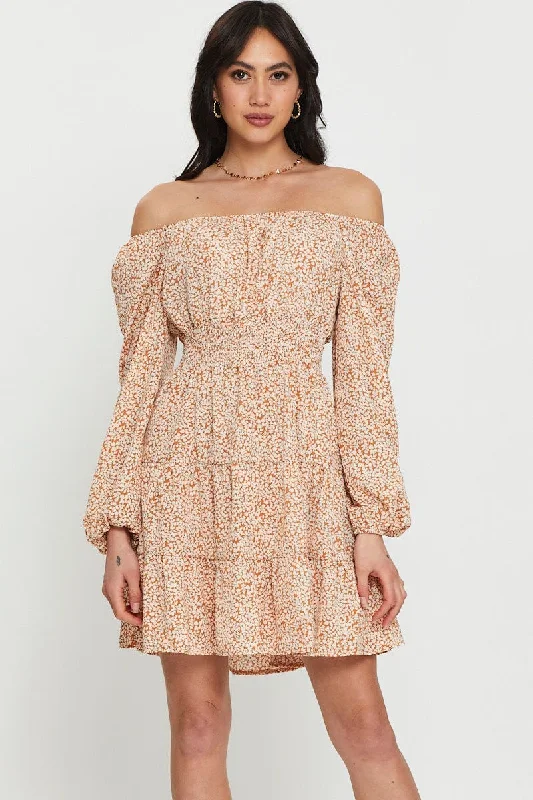 Print Mini Dress Long Sleeve Trendy Tie-Dye Mini Dress