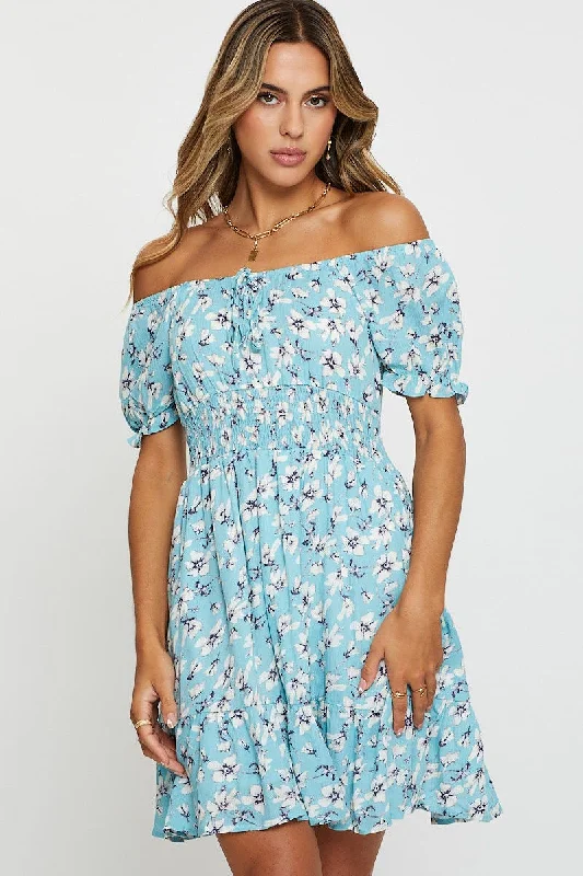Print Mini Dress Short Sleeve Cozy A-Line Mini Dress
