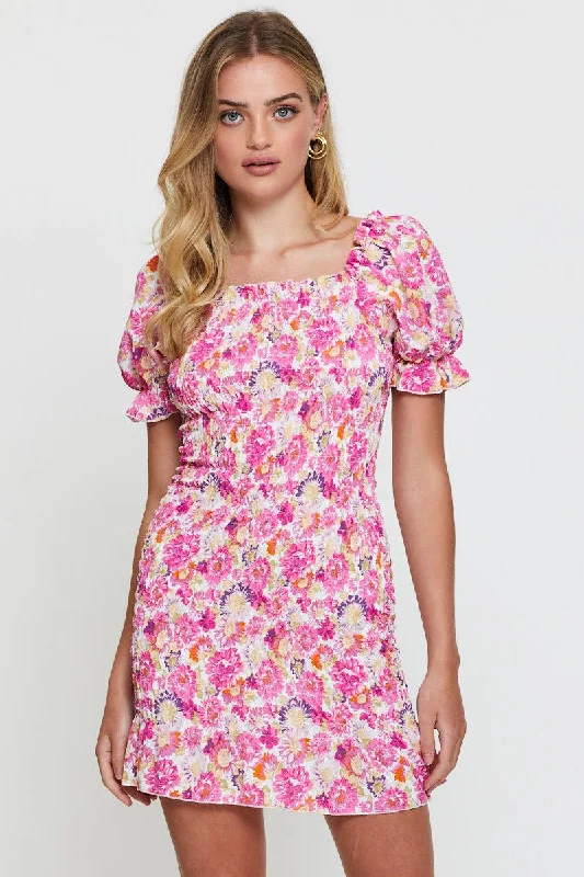 Print Mini Dress Short Sleeve Cozy T-Shirt Mini Dress