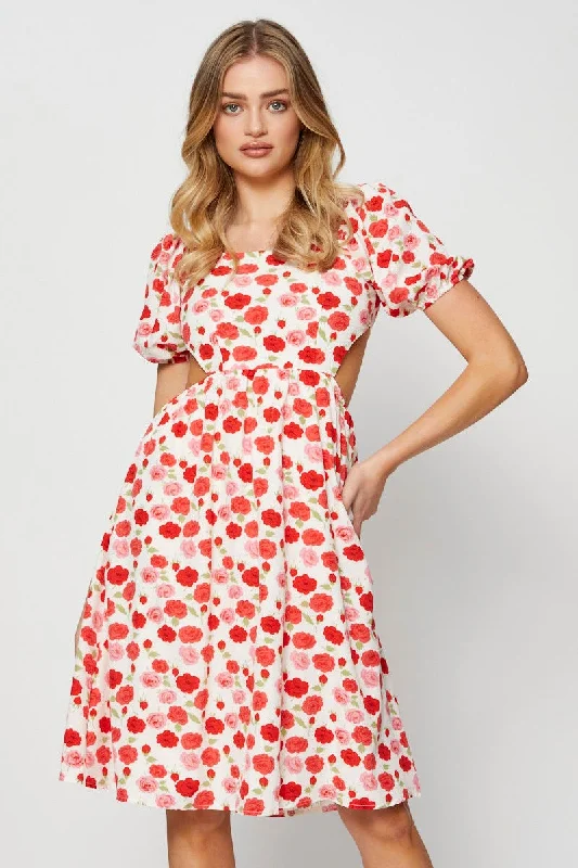 Print Mini Dress Short Sleeve Elegant Off-Shoulder Dress Mini